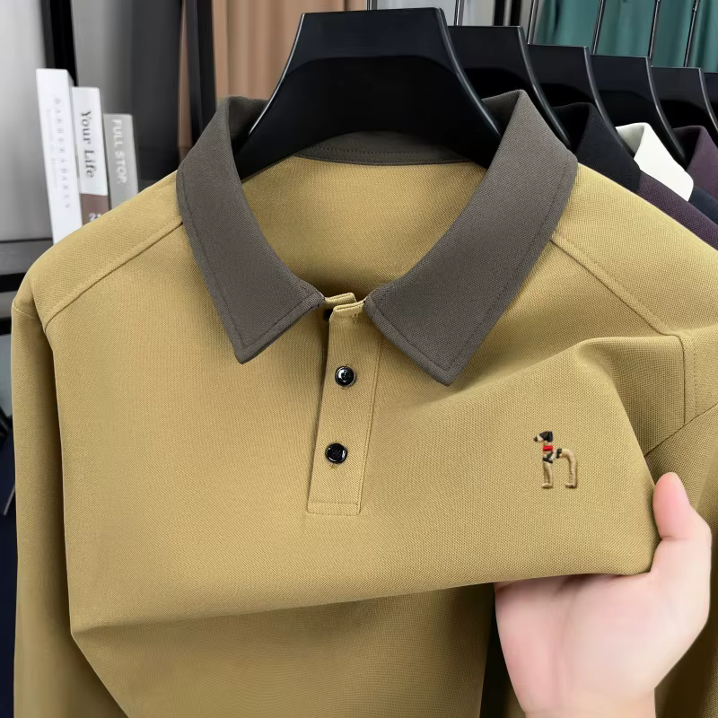 Polo à manches longues pour hommes de luxe de haute qualité nouvelle tendance marque mignon chien brodé T-shirt à revers décontracté coréen printemps automne