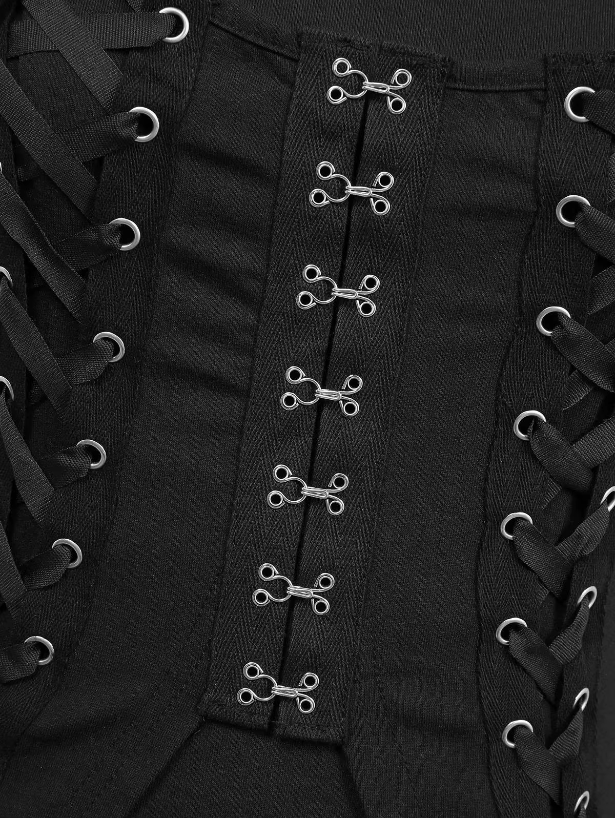 Débardeur Gothique Femme Noir à Lacets Croisés et Fermeture Crochet et Œillet – Nouvelle Collection Été 2026