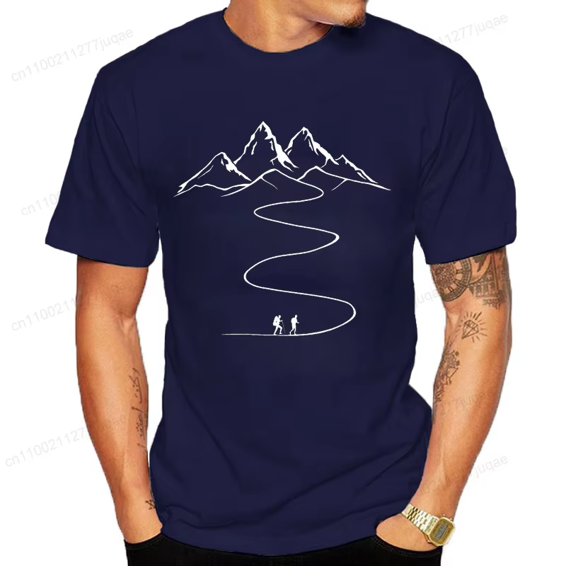 Montagnes chemin randonnée sentier courbes imprimé T-Shirt vêtements graphiques t-shirts hommes femmes