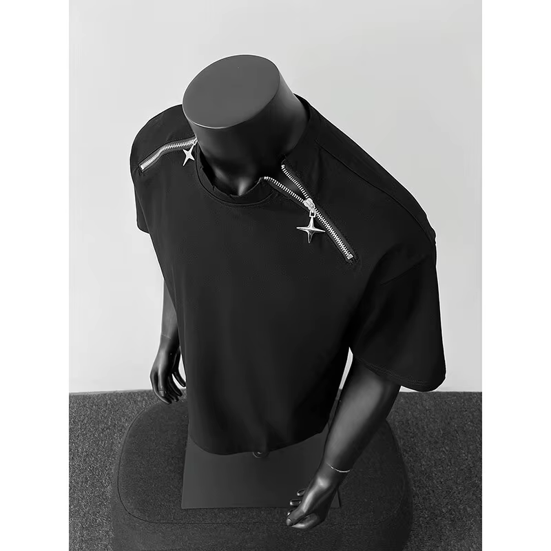 Respirant hommes col rond T-Shirt homme Zip détail Design tendance nouveau Streetwear urbain décontracté été