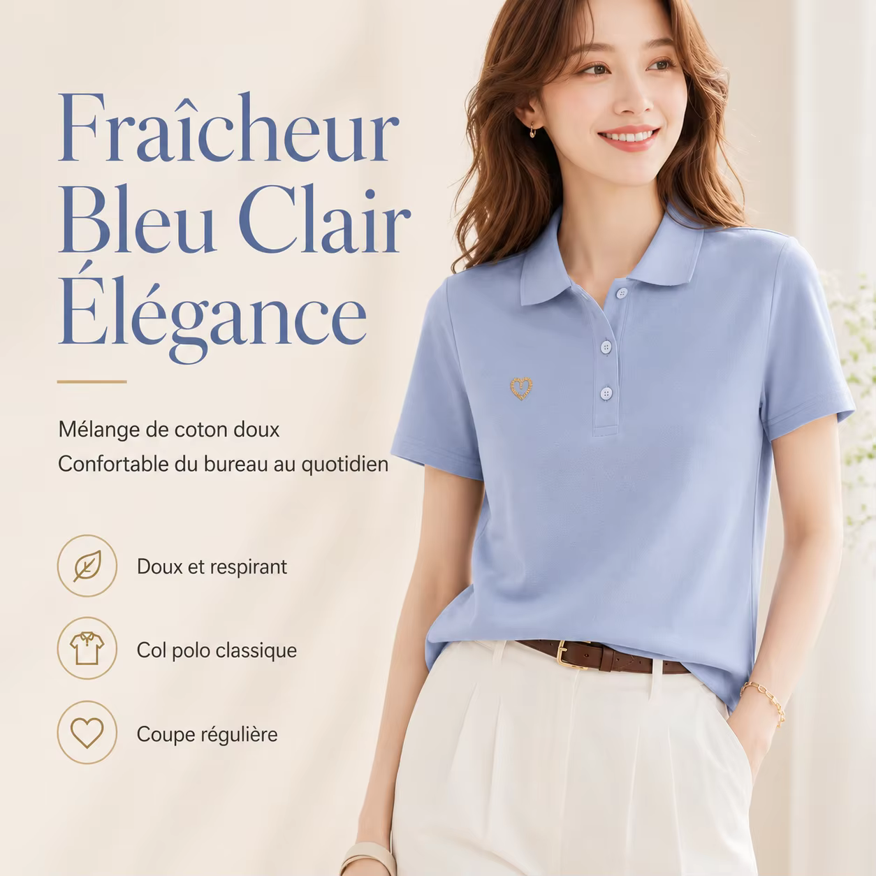 Chemise polo en coton mélangé pour femmes