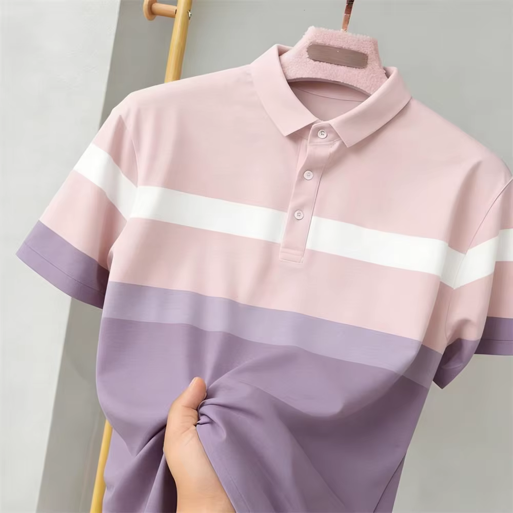 Polo sportif rayé color-block respirant et ample pour le quotidien