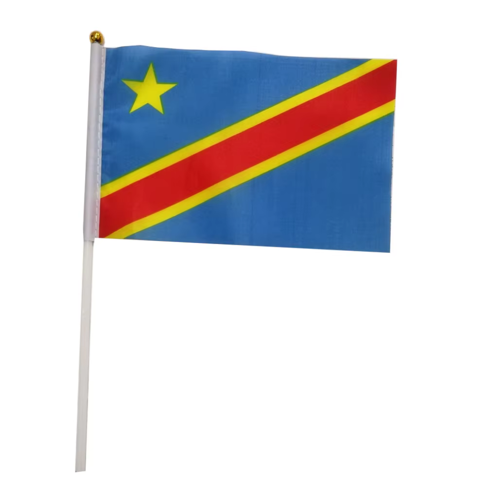 Bannière de la République démocratique du Congo, drapeau ondulé à la main, 14x21 cm, bannière de la république de la Congo, drapeau ondulé à la main