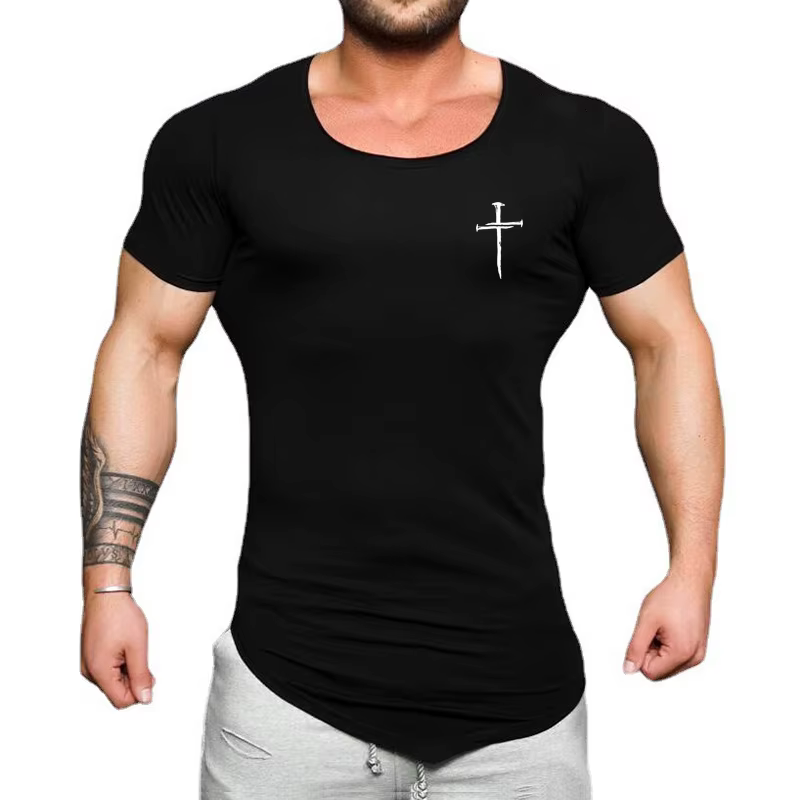 Chemise ajustée à manches courtes à imprimé croisé personnalisé pour hommes