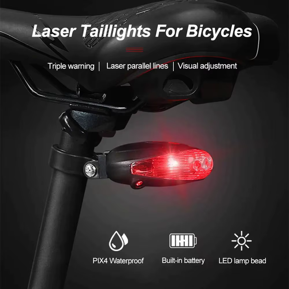 Feu arrière de vélo à 5 LED, lumière Laser pour conduite nocturne, cyclisme en plein air, étanche, feu arrière d'avertissement de sécurité