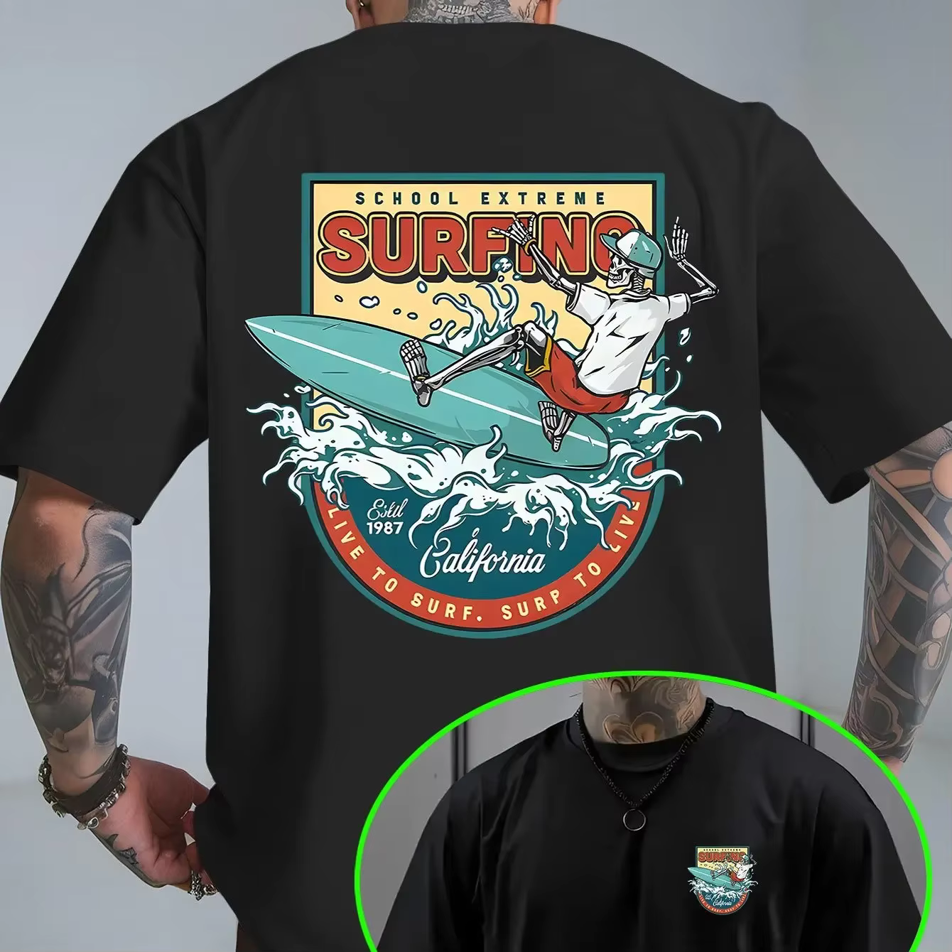 T-shirt rétro pour homme sur le thème du surf