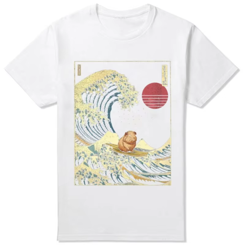 Japonais drôle cochon d'inde Kanagawa surf vague t-shirts coton Humor Streetwear t-shirt à manches courtes unisexe vêtements amples