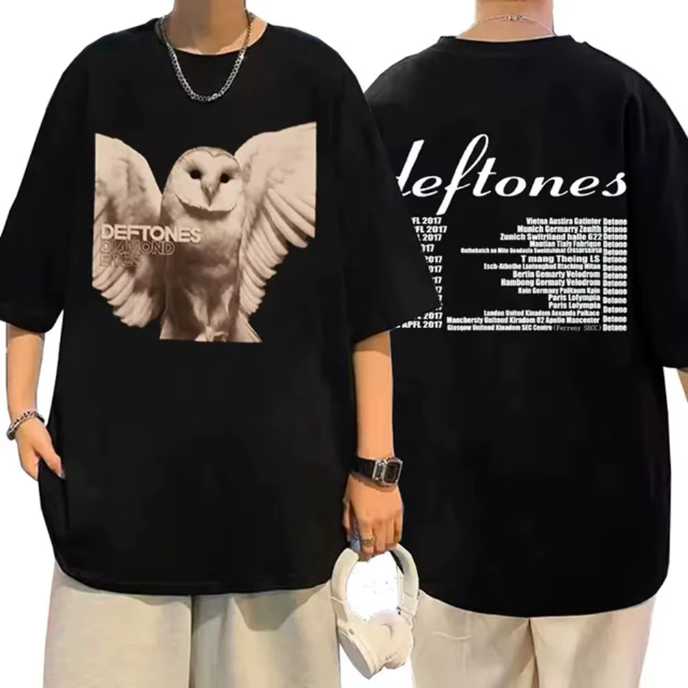 Deftones fille yeux dessin animé T-shirts 90s Vintage mode à manches courtes hauts noirs été Styles japonais col rond T-shirts 72515