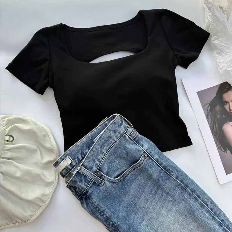 Crop top dos nu à col carré pour femme
