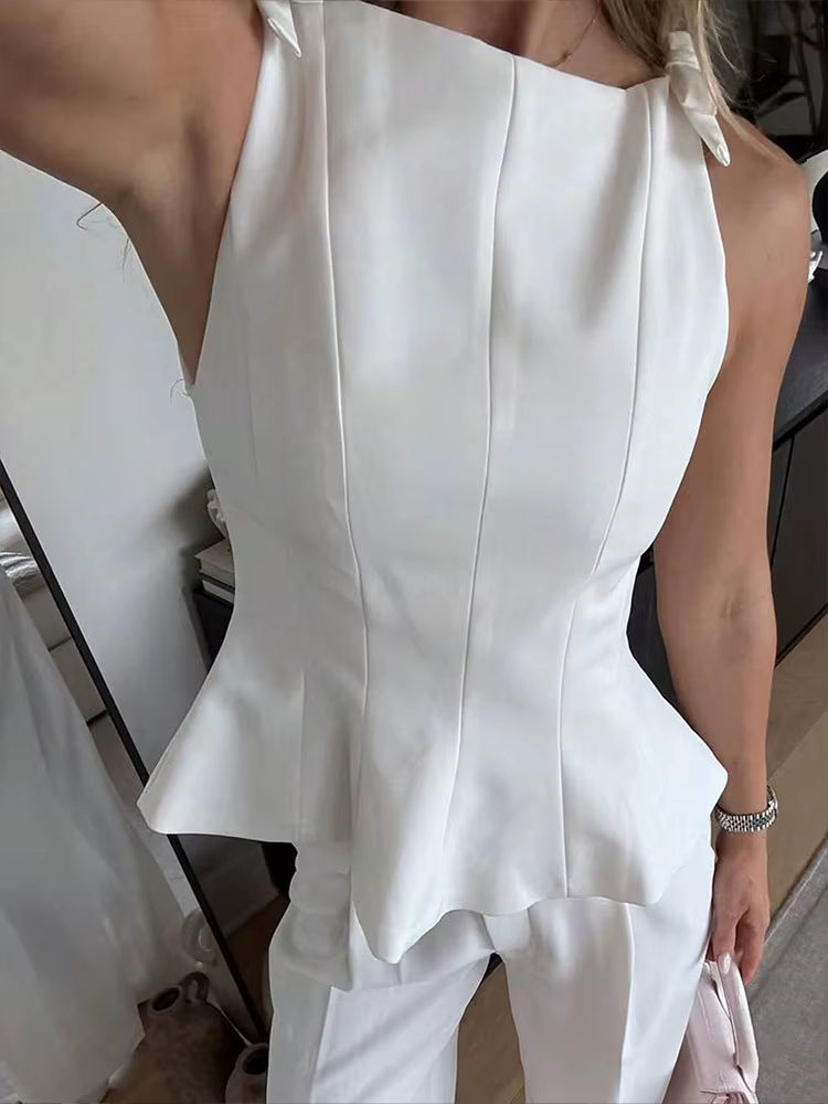 HH femmes élégant solide nœud recadrée hauts mince sans manches épaules nues Sexy dame débardeurs mode décontracté Y2K femme gilet