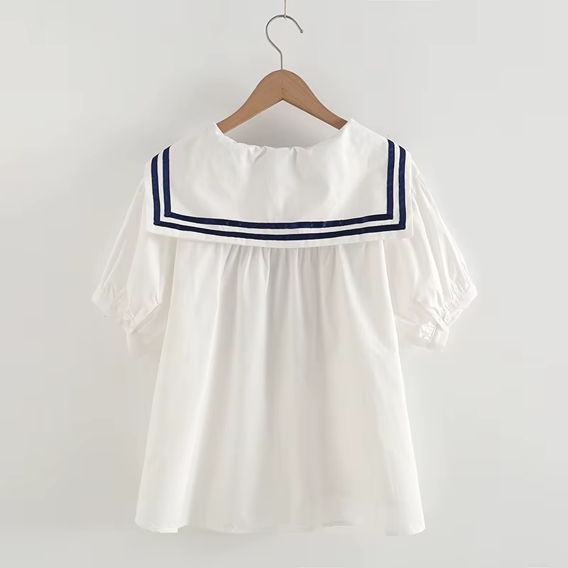 Pull bleu marine à manches courtes pour femmes