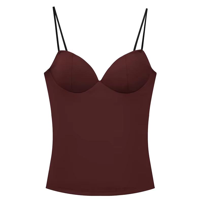 HXAO hauts courts sans manches pour femme Corset Camisole haut marron femmes moulante dos nu