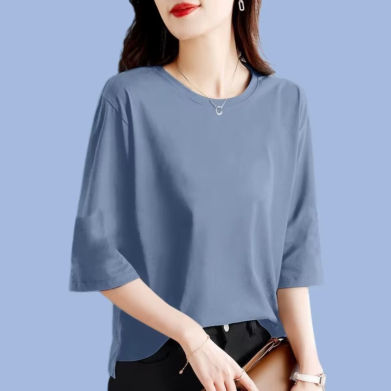 T-shirt à manches 7-quarts en pur coton pour femmes