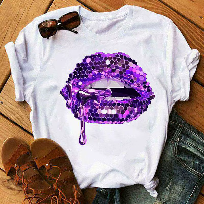 T-shirt tendance unisexe en coton pur imprimé Lips