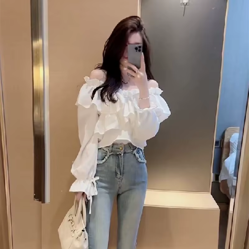 Chemise à volants pour femmes, nouveau Style, haut à manches évasées Unique