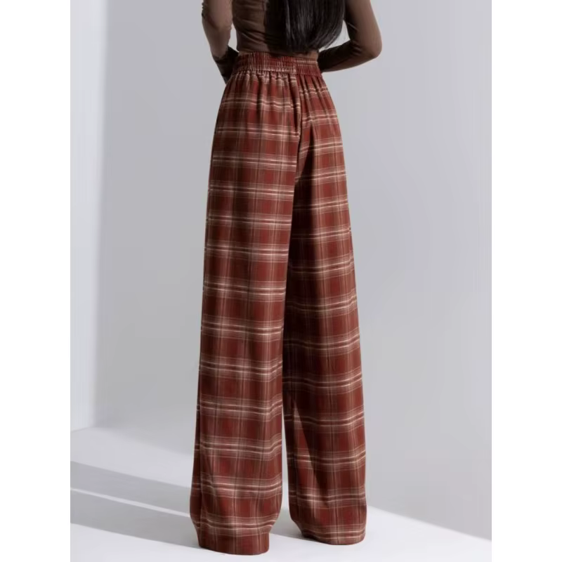 Pantalon à carreaux rétro rouge pour femmes