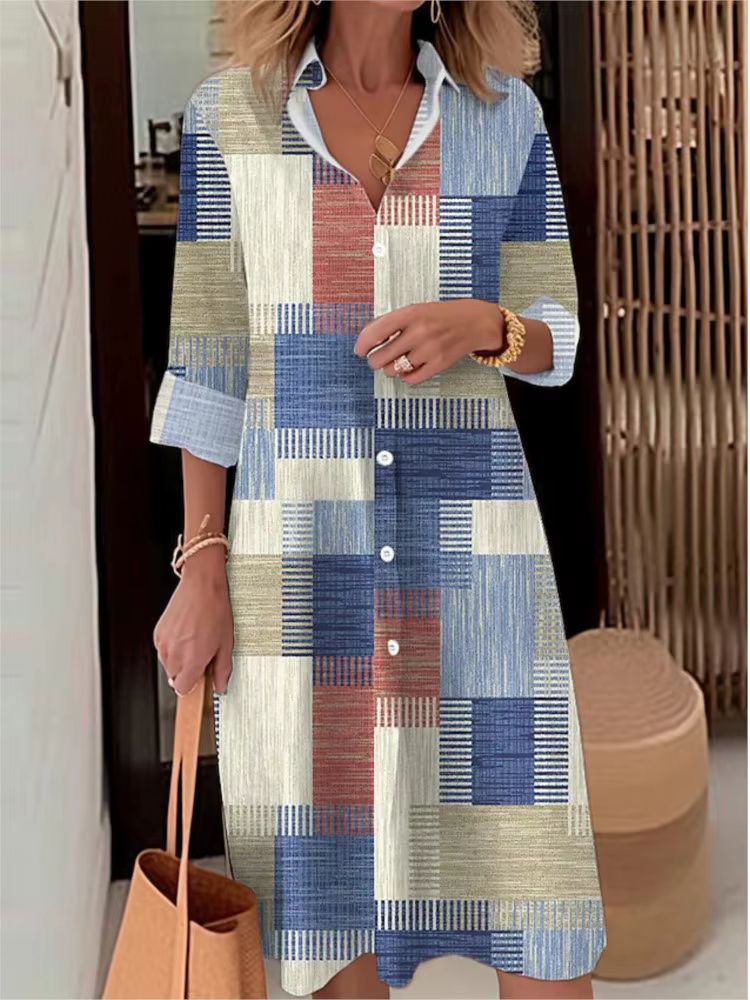 Robe chemise décontractée à manches longues pour femmes