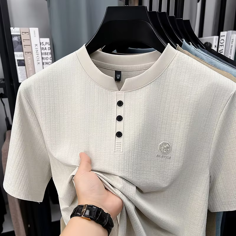 T-shirt à col Henley pour homme avec petit logo