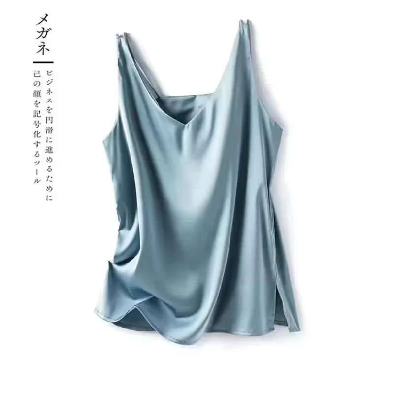 Femme T-shirts élégant soie Satin Blouse sans manches
