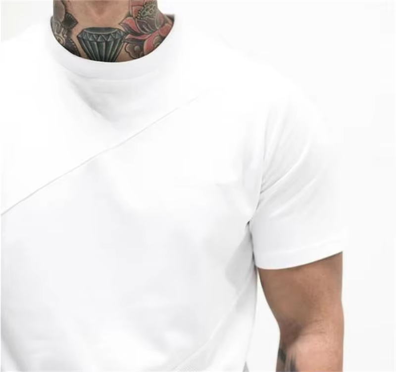 T-shirts de course unis hommes décontracté coton Patchwork maille chemises Sumemr vêtements de sport respirants gymnase