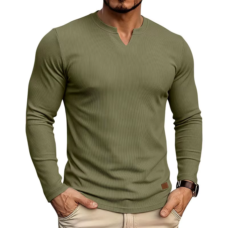 T-shirt côtelé à col en V pour homme