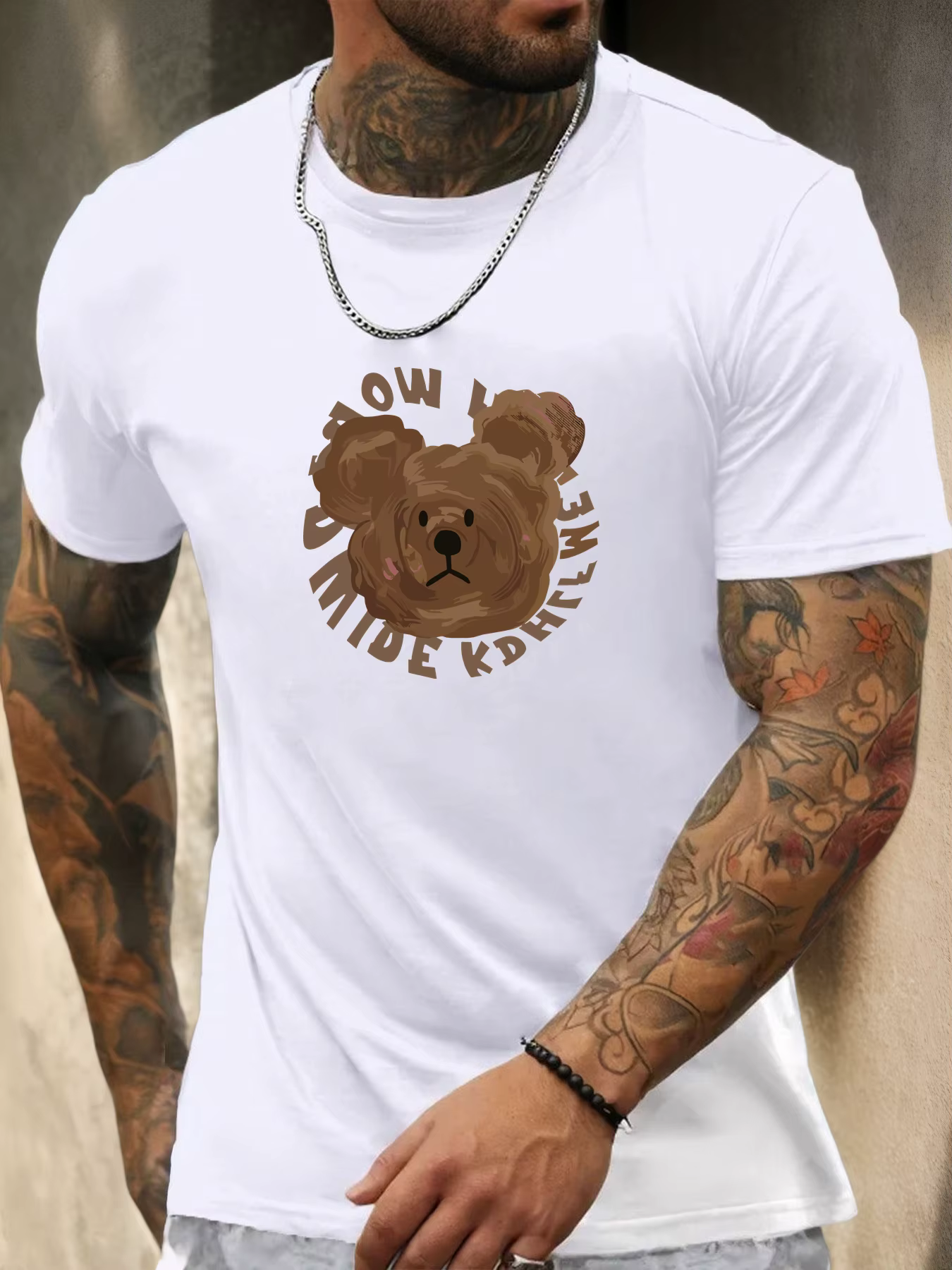 2025 hommes à la mode mignon ours brun graphique T-Shirt blanc décontracté confortable doux coton minimaliste quotidien haut Streetwear