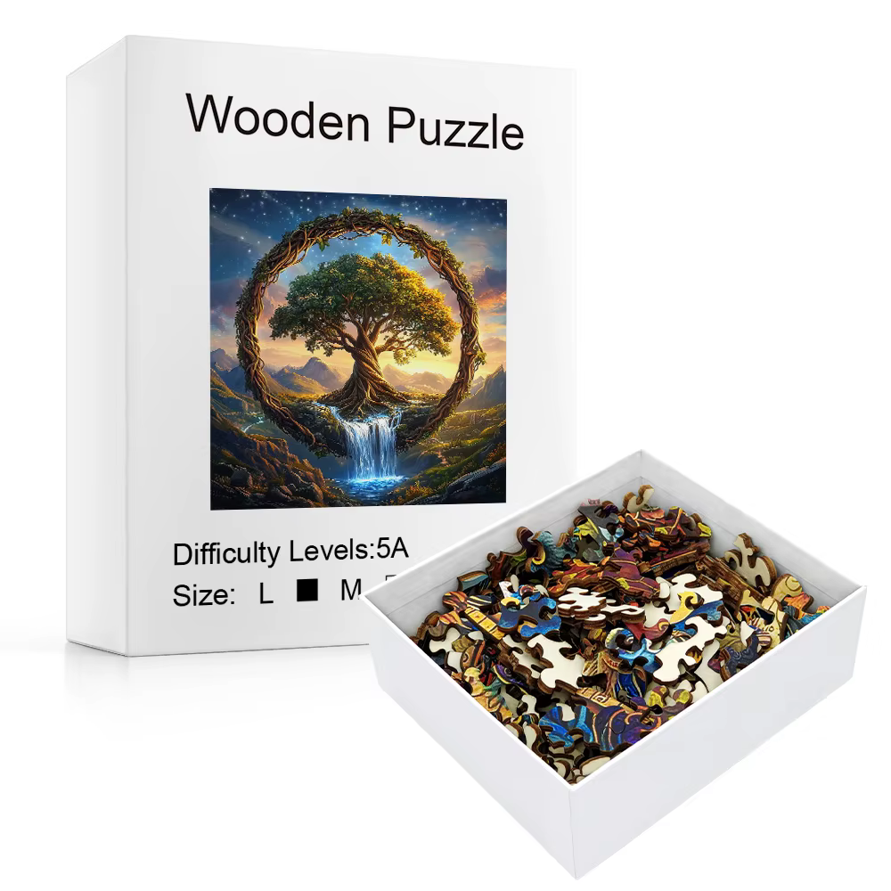 Puzzle en bois de rivière cascade arbre de vie pour adultes | Jeu familial créatif irrégulier de forme unique –
