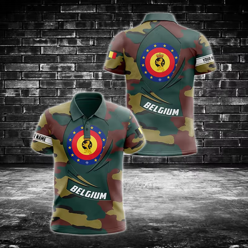 Polo personnalisé avec drapeau belge et motif flamboyant