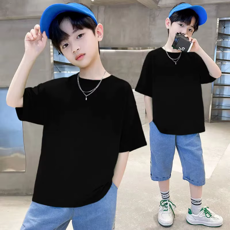 100% coton 180gsm tissu enfants garçon fille T-Shirt 2025 nouveau été femmes à manches courtes