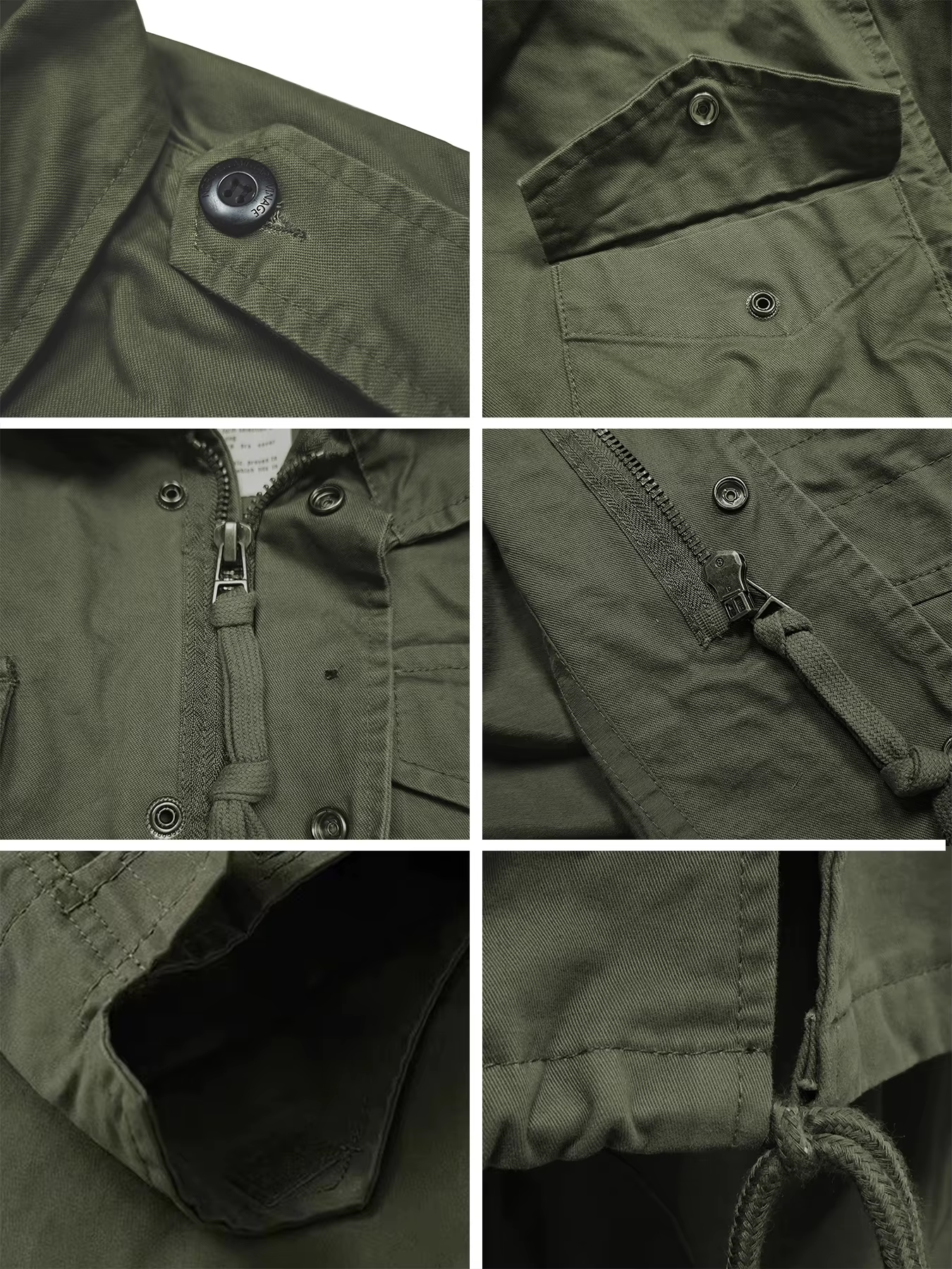 Veste de terrain M65, veste militaire pour hommes, veste rétro à col multi-poches avec fermeture éclair, 100% coton