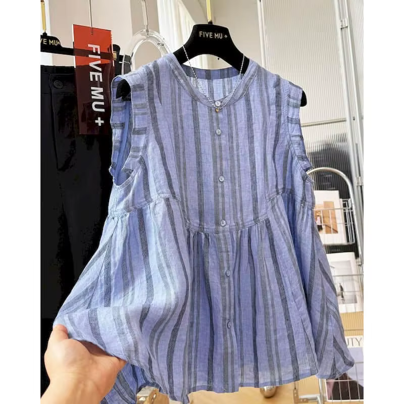 Débardeurs fins rayés amples décontractés style coréen T-shirts sans manches anti-âge Vêtements femme Soldes été 2026