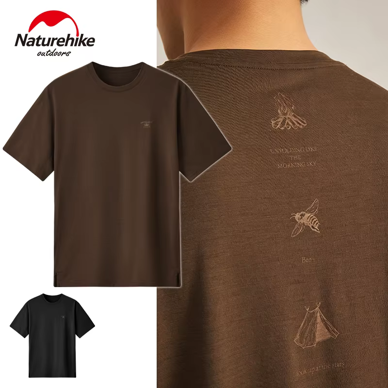 Naturehike laine mérinos séchage rapide t-shirt ras du cou en plein air randonnée décontracté haut sport