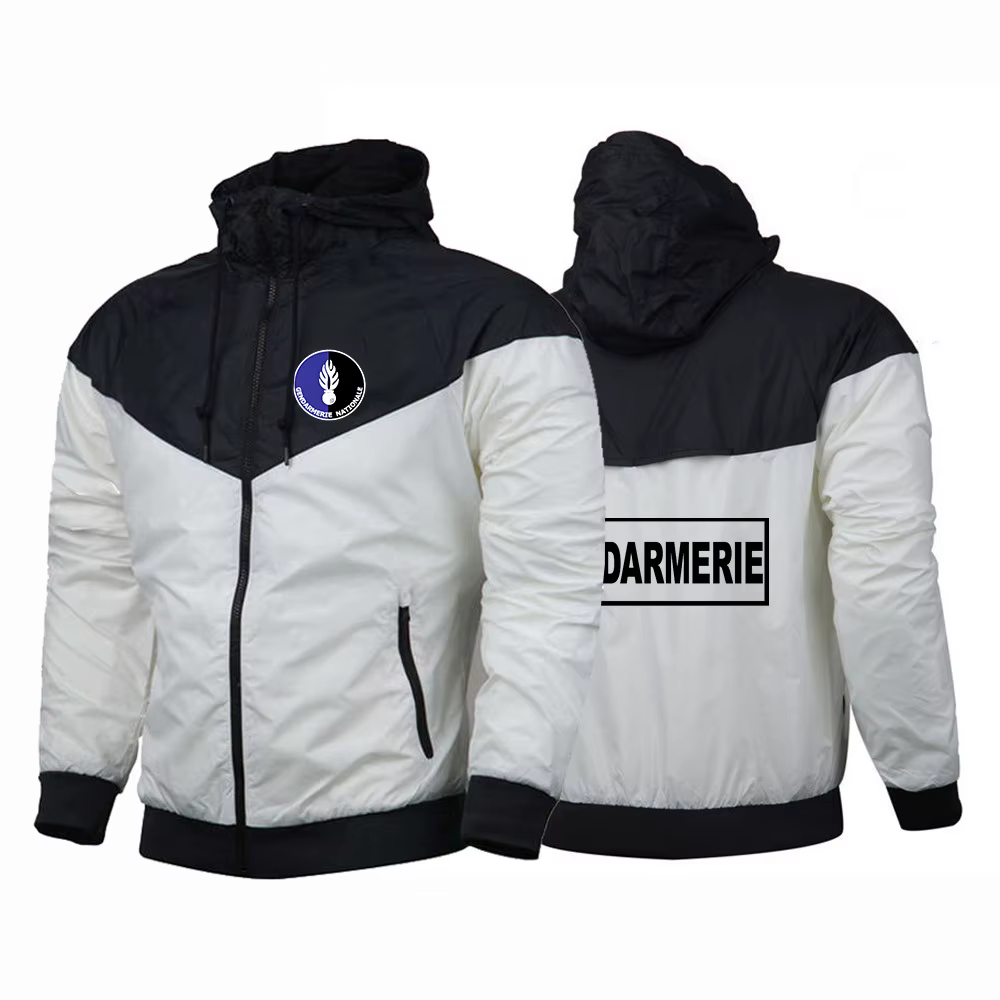 2025 printemps automne Gendarmerie française Logo imprimé Patchwork couleur unie manteau décontracté hommes populaire mince respirant veste à capuche