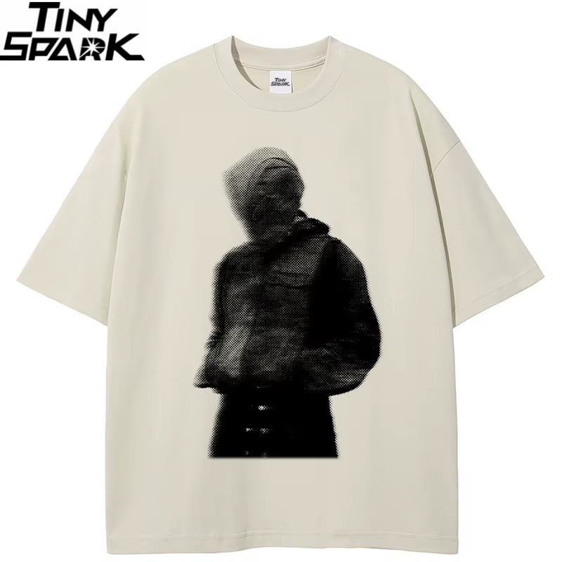 T-shirt Homme 2026 Streetwear Décontracté Beige Blanc Esthétique Minimaliste Imprimé Graphique