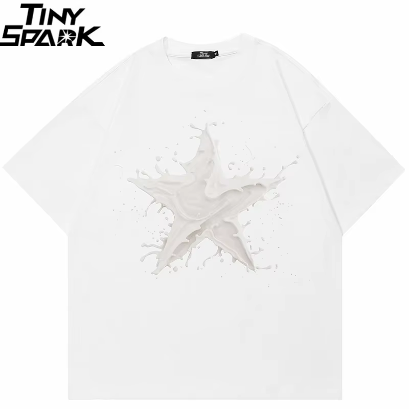 Été 2025 T-Shirt hommes Streetwear éclaboussures lait étoile graphique