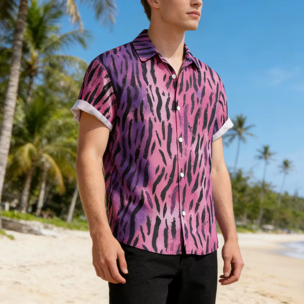 Chemise hawaïenne rétro pour homme à rayures colorées et imprimé léopard