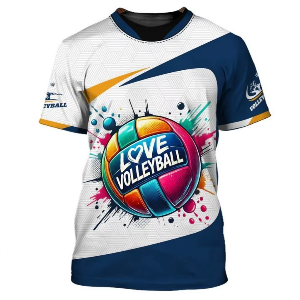 T-shirt pour hommes maillots de volley-ball respirant séchage rapide hauts 3d imprimé à la mode à manches courtes