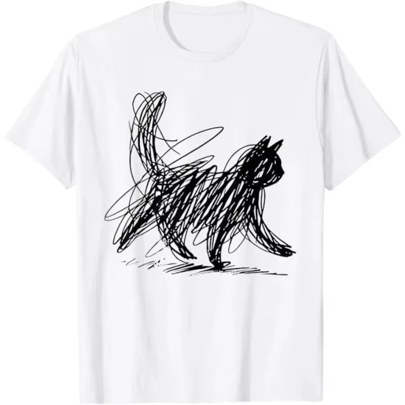 T-shirt tendance urbaine avec motif de chat minimaliste