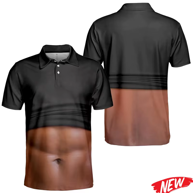 Nouveau Polo Homme Amusant à Motif Ventre Musclé