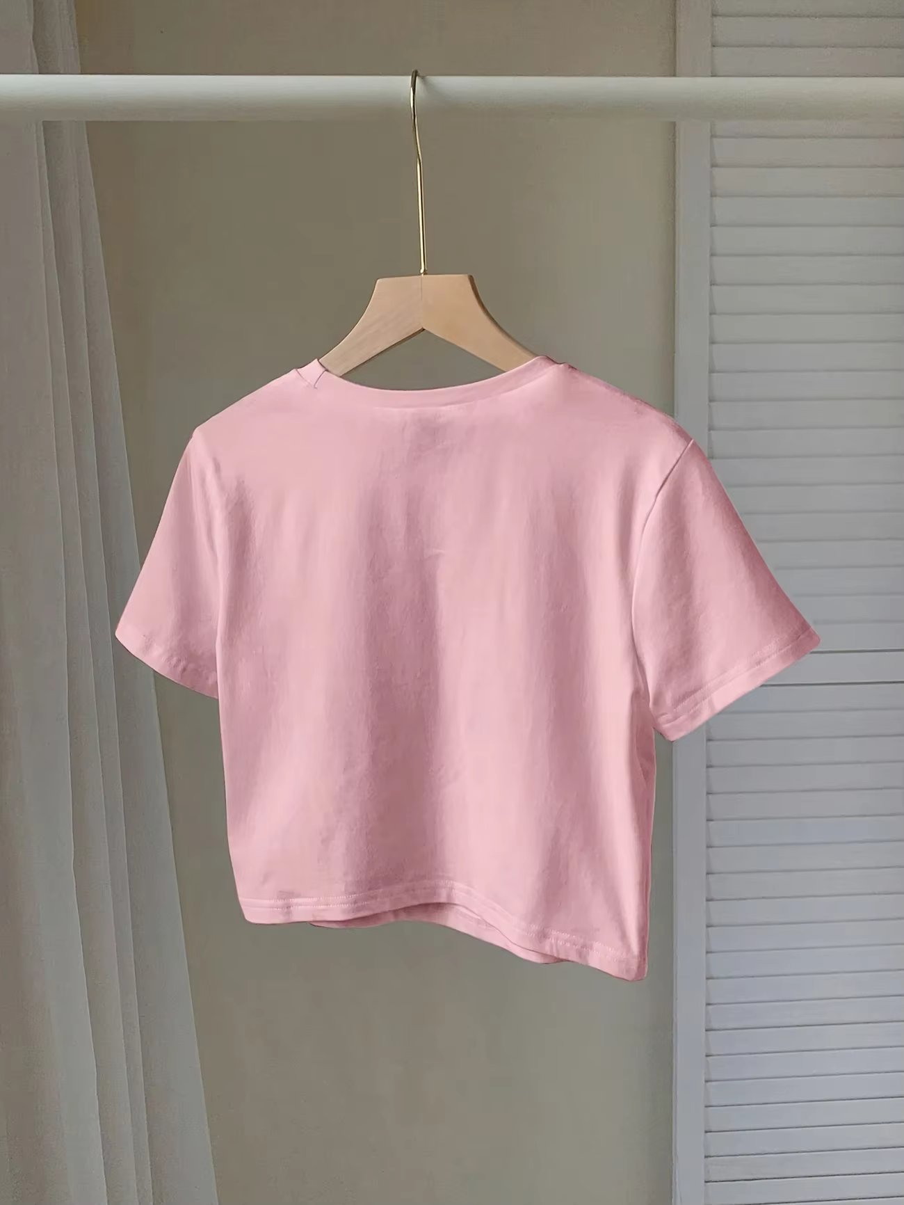 Chic cerise rouge Slogan imprimé col rond manches courtes haut court T-shirt femmes