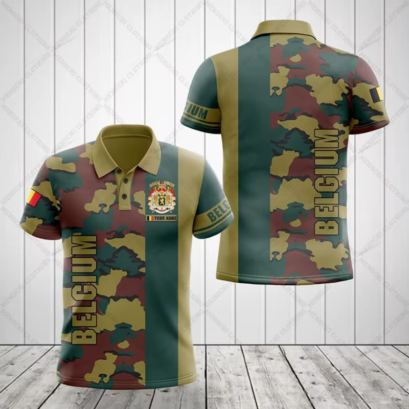 Polo personnalisé avec drapeau belge et motif flamboyant