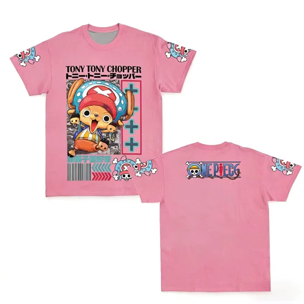 T-shirt en coton imprimé double face Anime One Piece Tony Chopper pour hommes