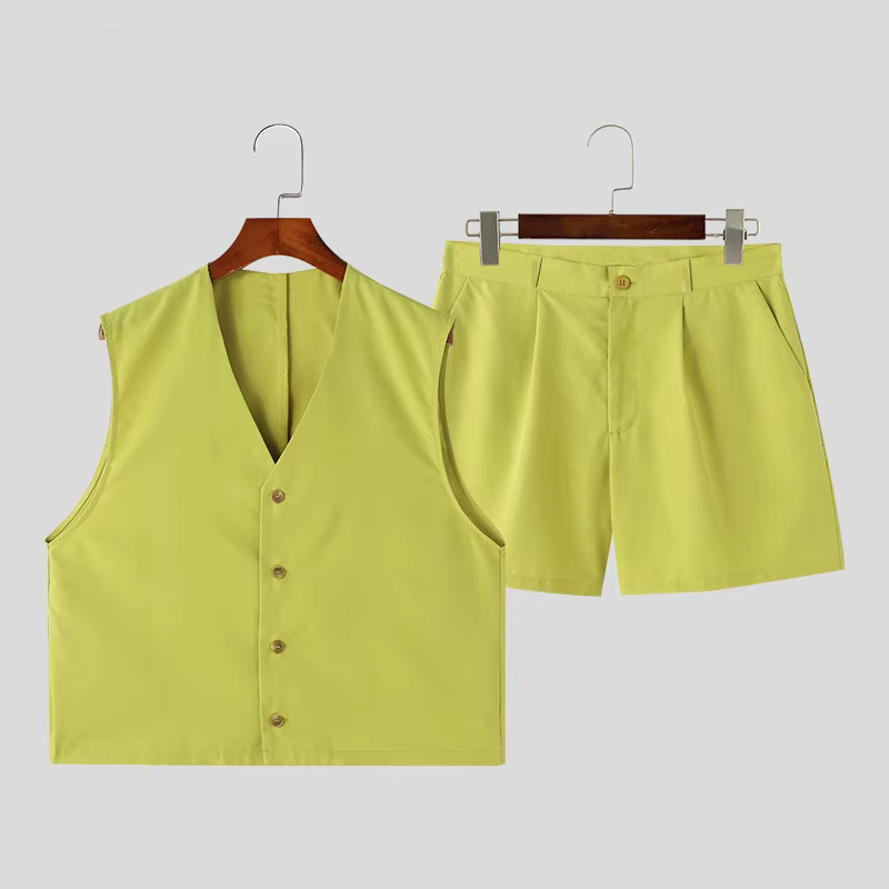 Nouvel ensemble décontracté été 2026 pour homme : gilet sans manches col en V et short large