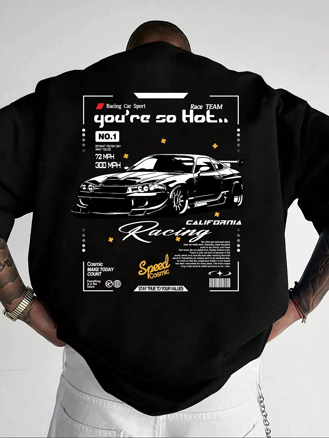 T-shirt pour homme en coton 100% premium avec motif de voiture de course inspiré du JDM