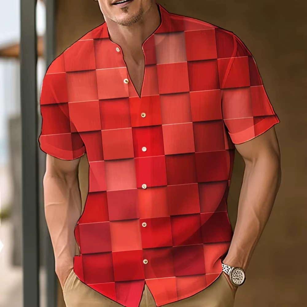 Chemise imprimée à carreaux 3D pour hommes