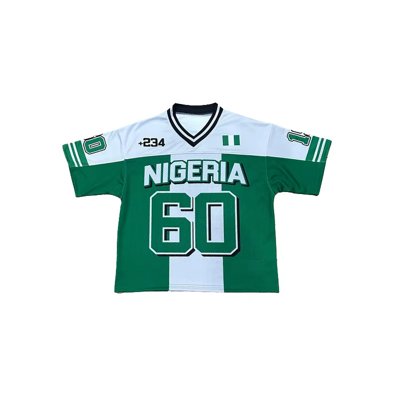 T-shirt décontracté pour homme, style streetwear nigérian été 2026, nouveau t-shirt nigérian en satin à col en V, coupe ample, imprimé numéroté