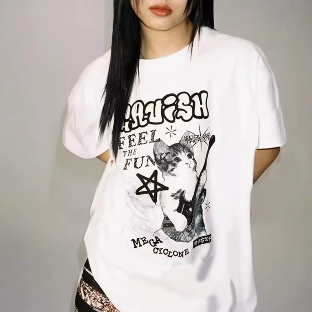 JEGraphic-T-shirt à manches courtes Cat Rock pour femmes