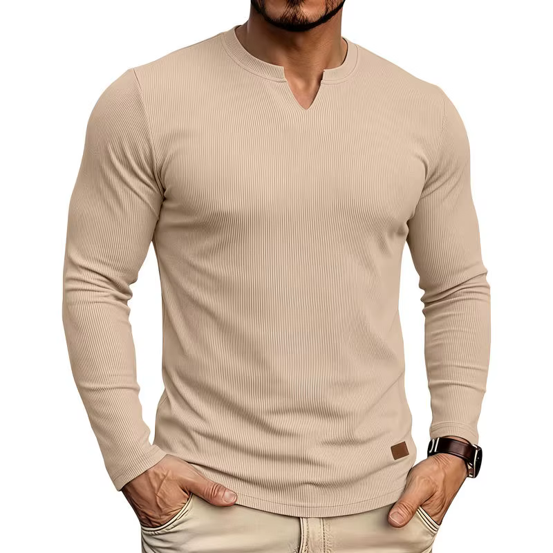 T-shirt côtelé à col en V pour homme