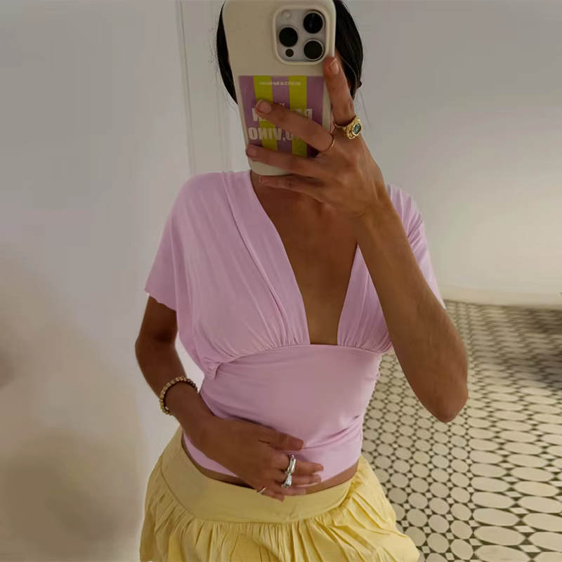 Nouveaux hauts d'été 2026 pour femmes : Débardeur sexy à col en V