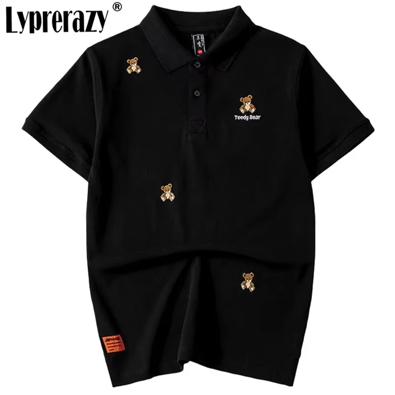 Lyprerazy été Teedy ours broderie Polo Streetwear décontracté Original hauts à manches courtes col rabattu T-shirt mâle
